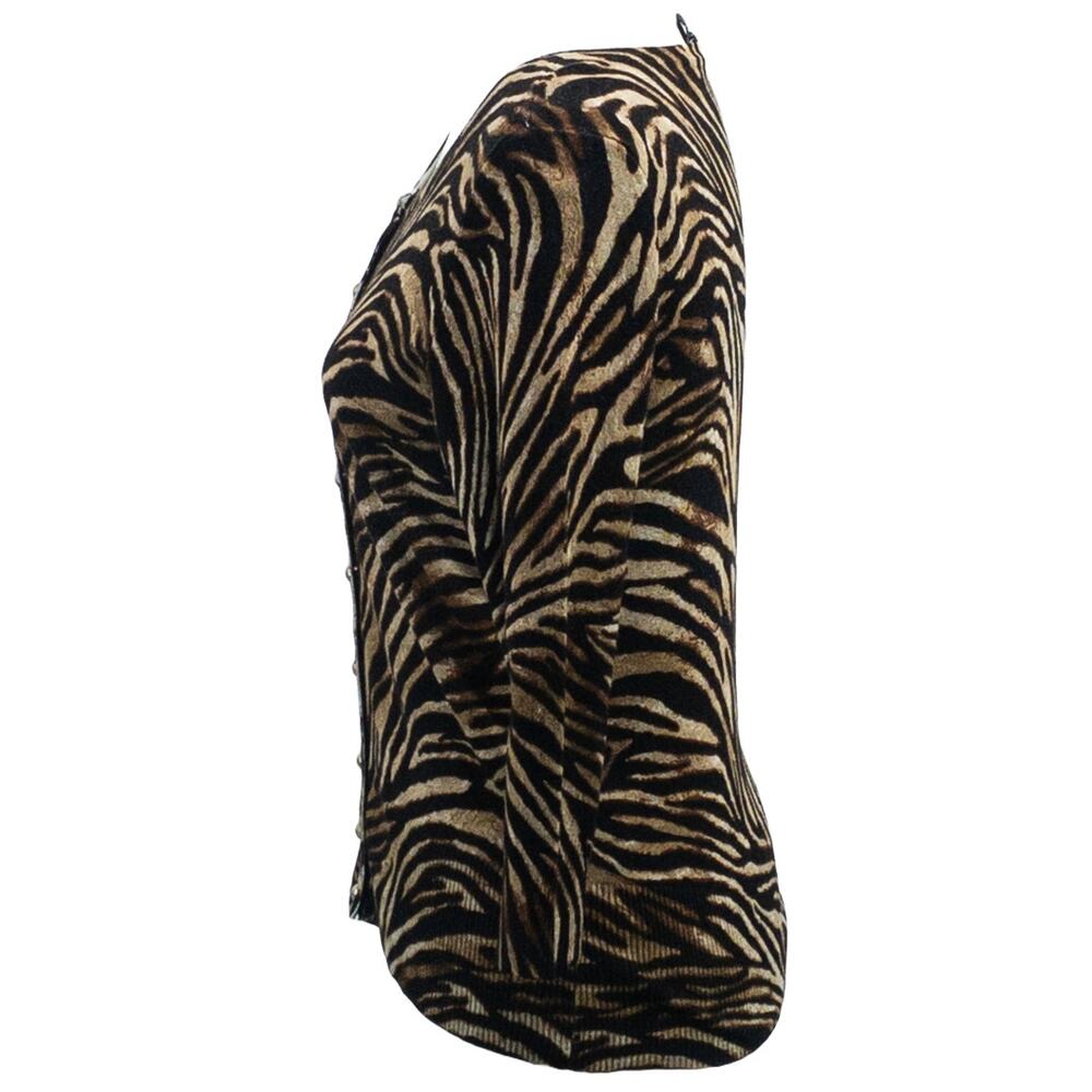 WHBM Womens Zebra Print Cardigan Small Brown Black Snap Button - Picture 2 of 13